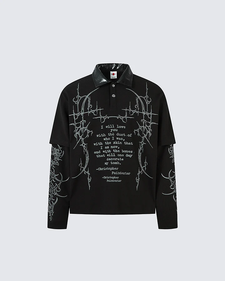 Gothic Double Sleeve Polo with Barbed Quote Print - Image 12