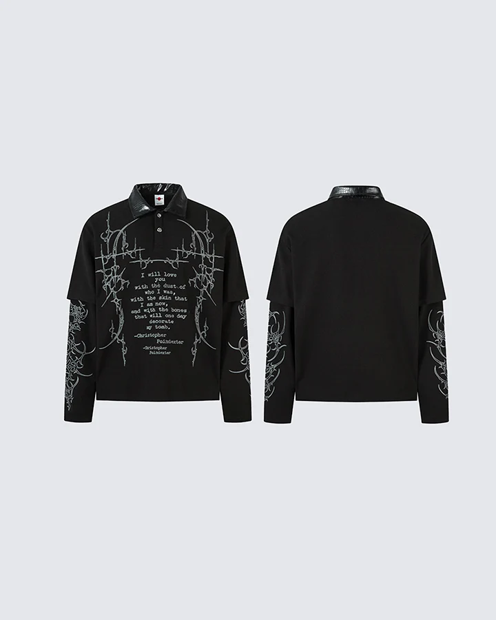Gothic Double Sleeve Polo with Barbed Quote Print - Image 2