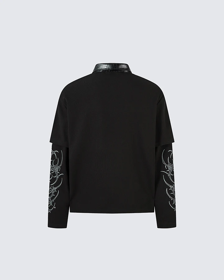 Gothic Double Sleeve Polo with Barbed Quote Print - Image 3