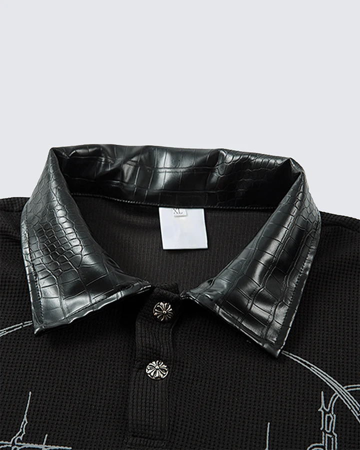 Gothic Double Sleeve Polo with Barbed Quote Print - Image 4