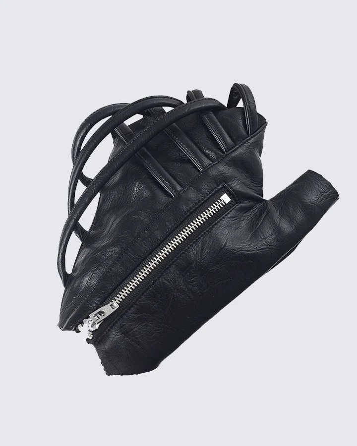 Gothic Punk Lace-Up Fingerless Faux Leather Gloves - Image 3