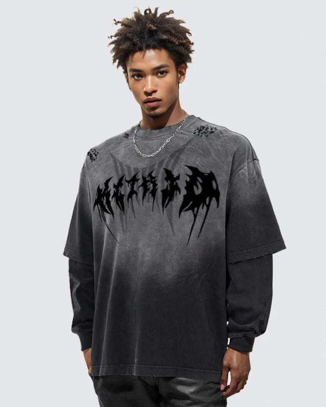 KIIKIO Gothic Logo Distressed Oversized T-Shirt - Image 2