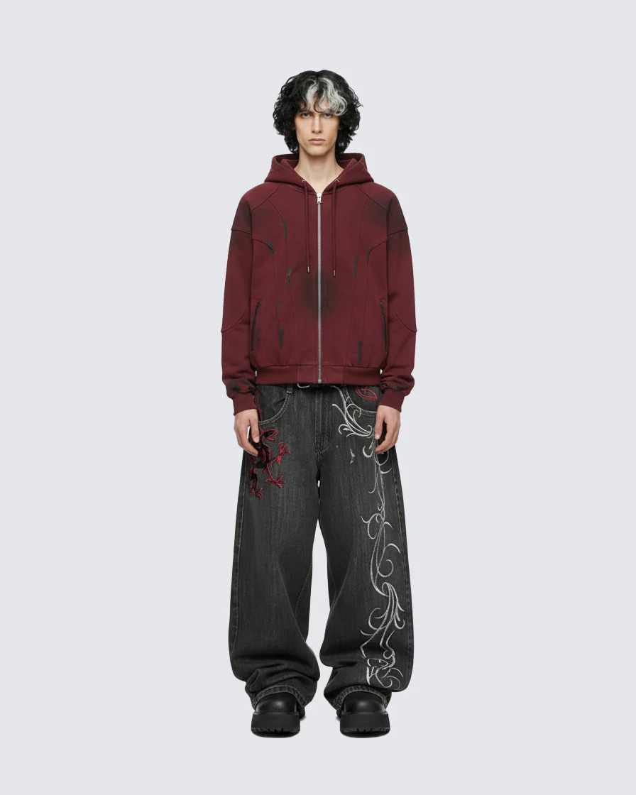 Dragon Embroidery Gothic Loose Denim Pants - Image 2