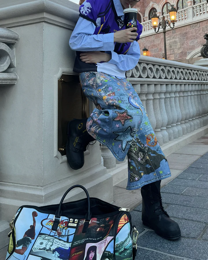 Cartoon Graffiti Print Straight Denim Shorts - Image 5