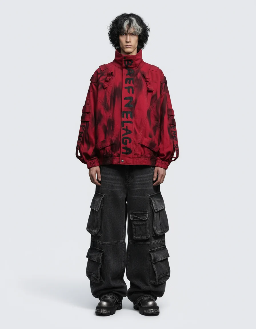 Graffiti Print Oversized Red Jacket - Image 2