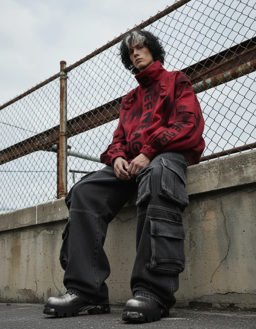 Graffiti Print Oversized Red Jacket - Image 3