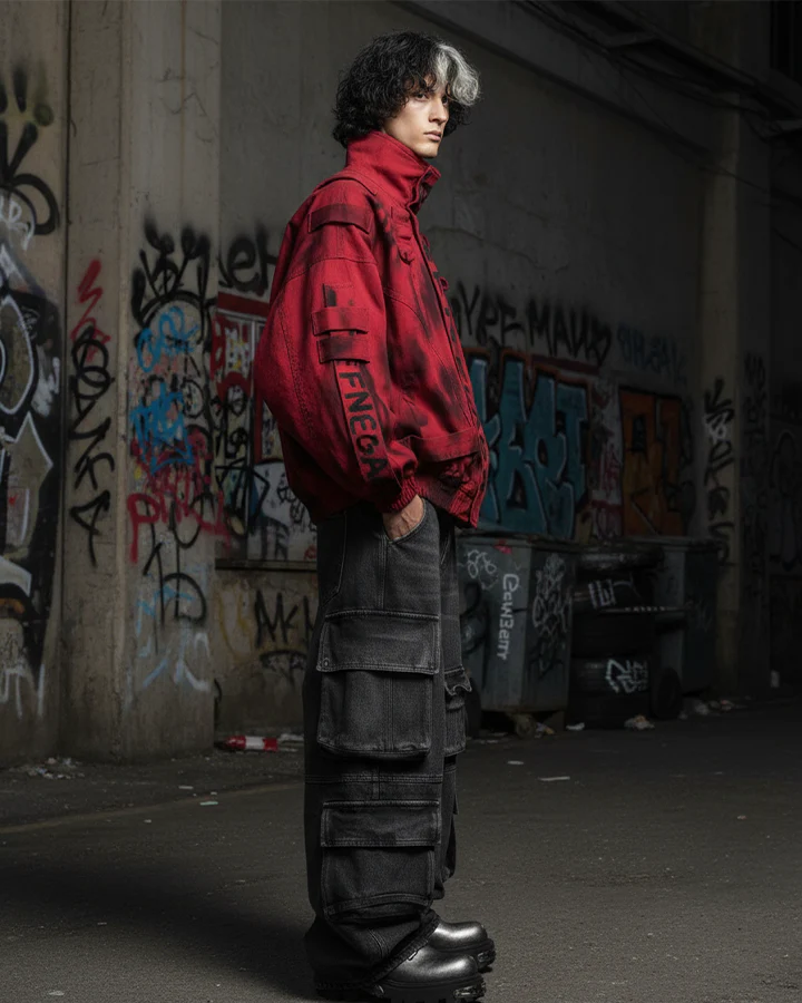 Graffiti Print Oversized Red Jacket - Image 4