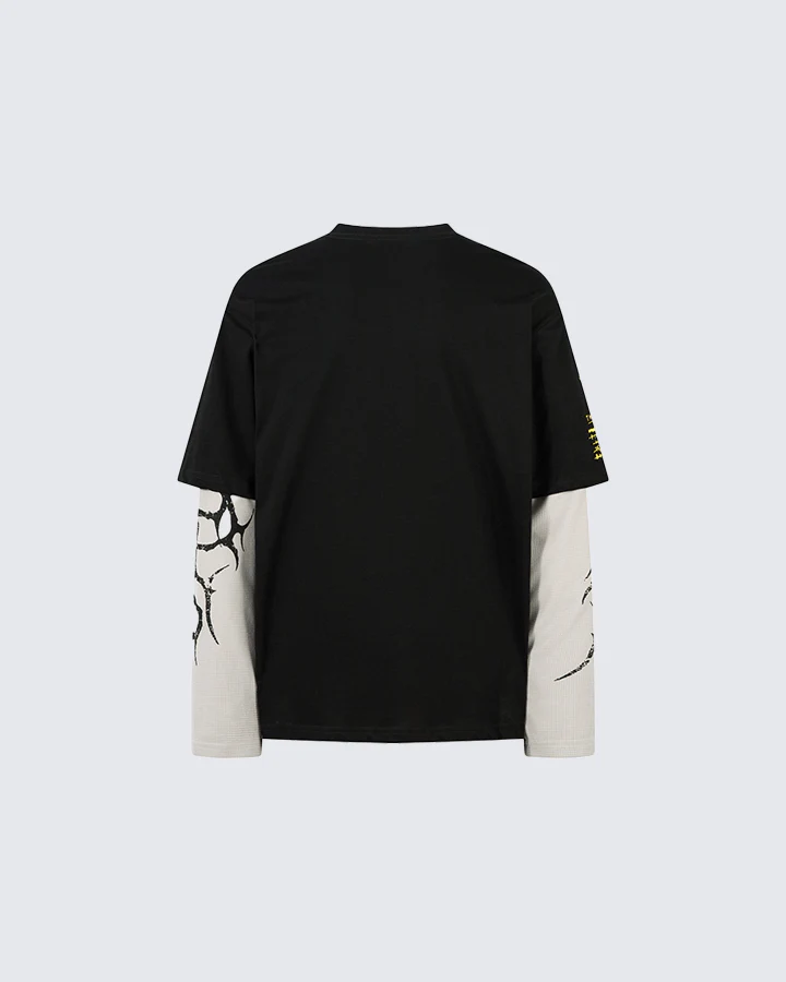 Layered Sleeve Grunge Graphic Long Sleeve T-Shirt - Image 2
