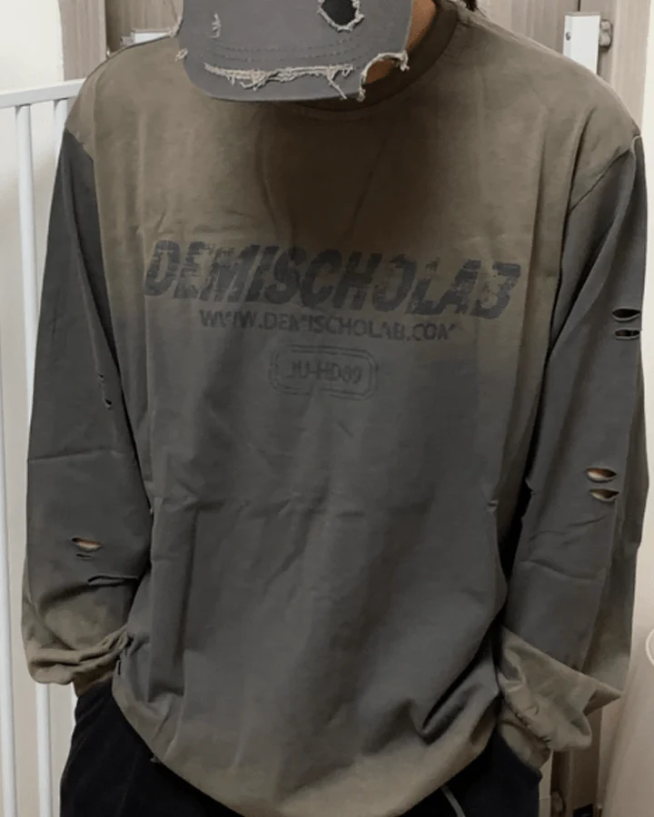 Grunge Distressed Print Oversized Long Sleeve T-Shirt - Image 12