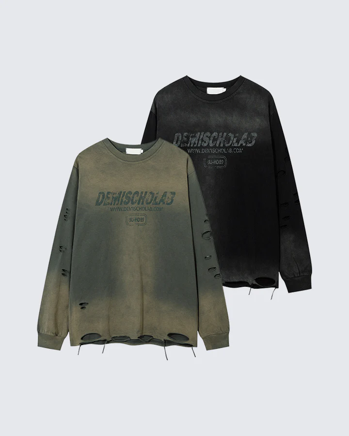 Grunge Distressed Print Oversized Long Sleeve T-Shirt - Image 2