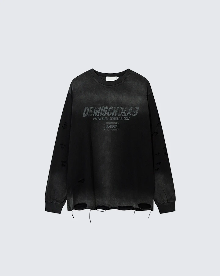 Grunge Distressed Print Oversized Long Sleeve T-Shirt - Image 3
