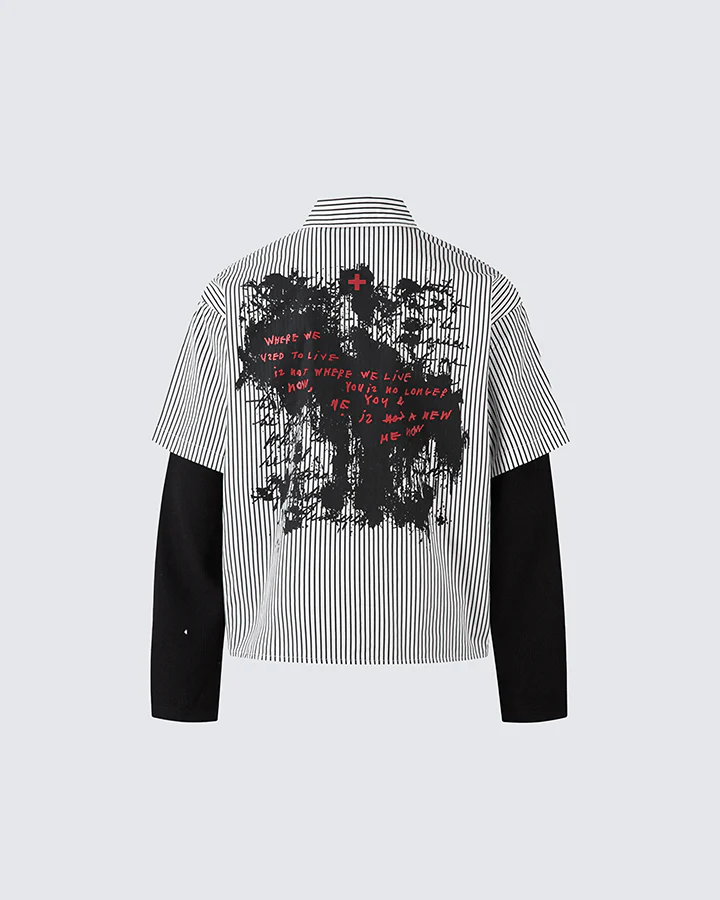 Gothic Graffiti Stripe Layered Shirt - Image 2