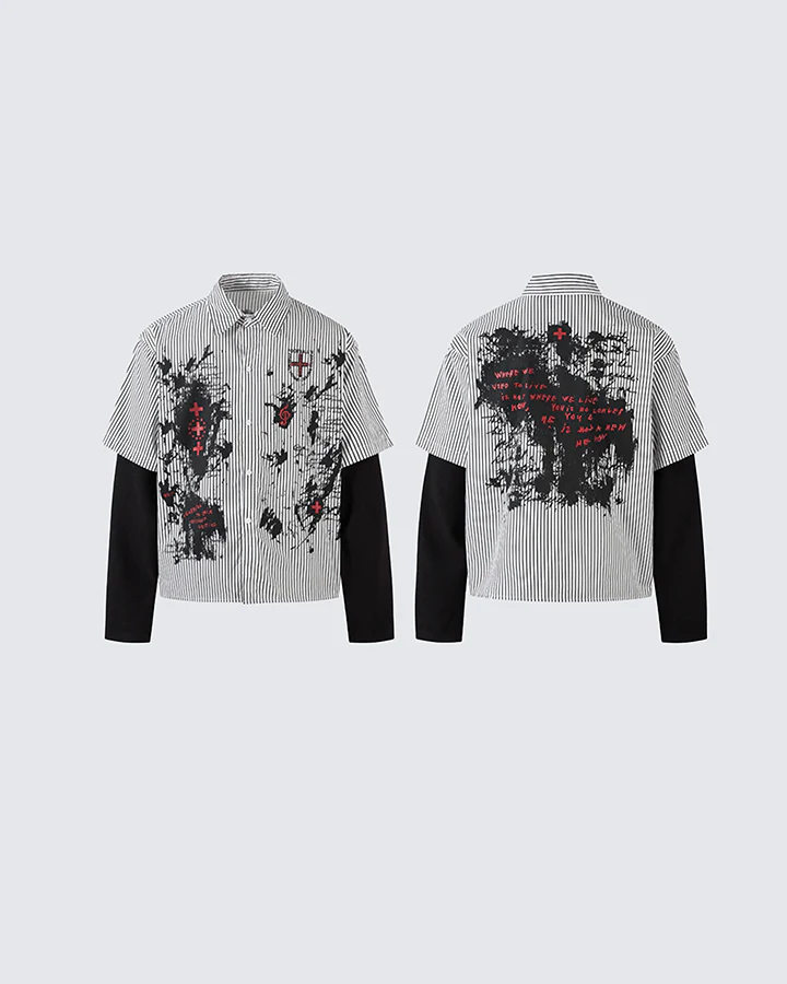 Gothic Graffiti Stripe Layered Shirt - Image 3