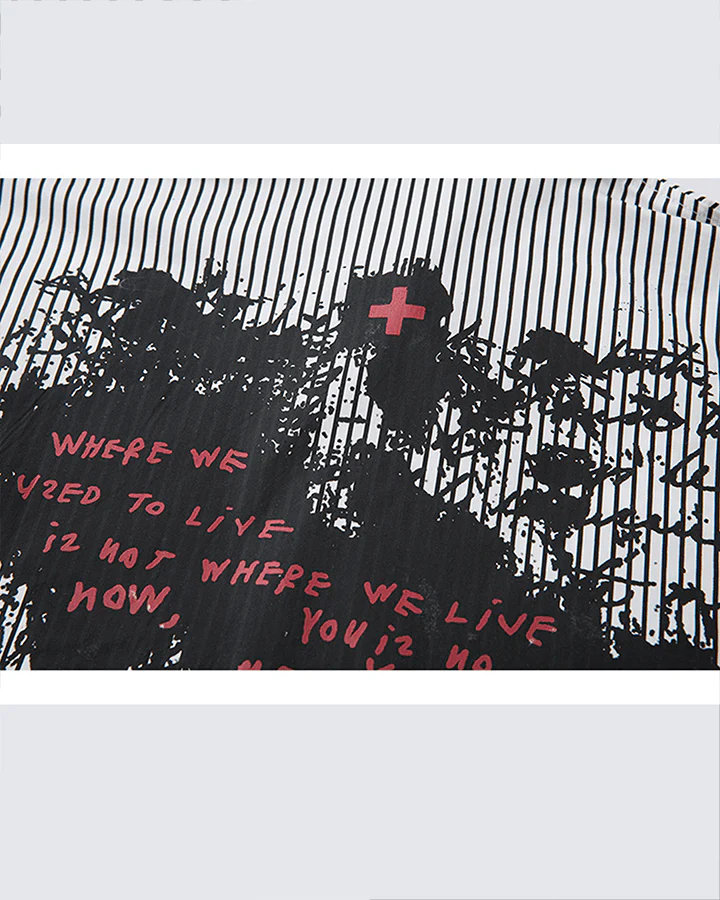 Gothic Graffiti Stripe Layered Shirt - Image 6