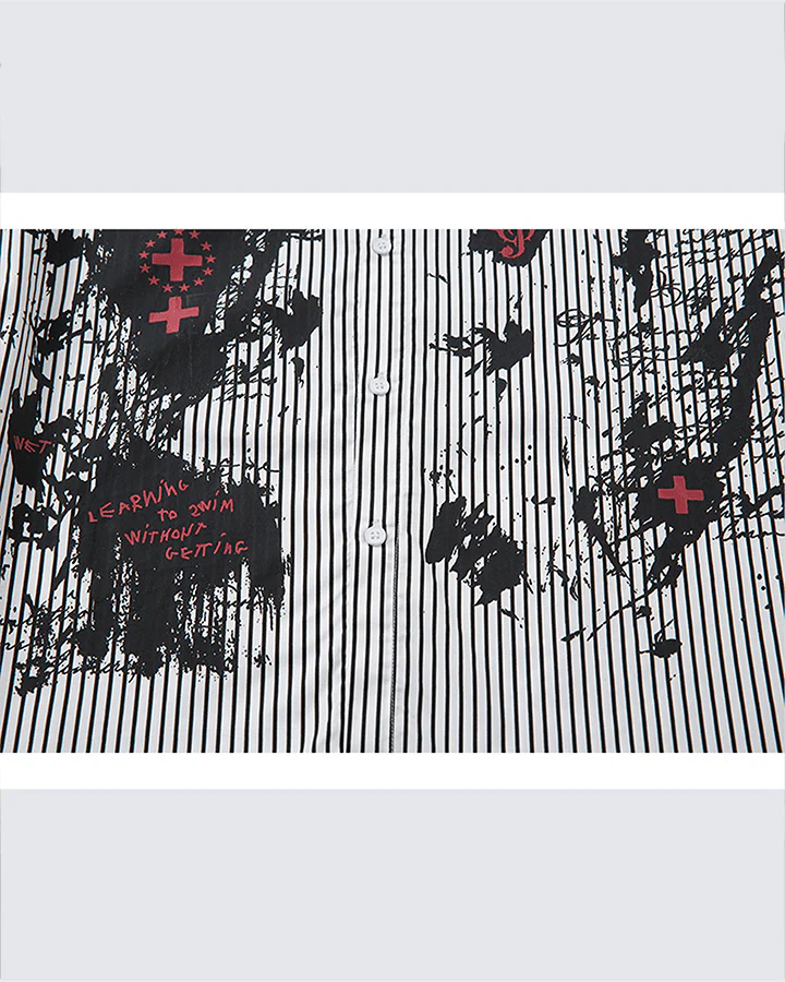 Gothic Graffiti Stripe Layered Shirt - Image 8