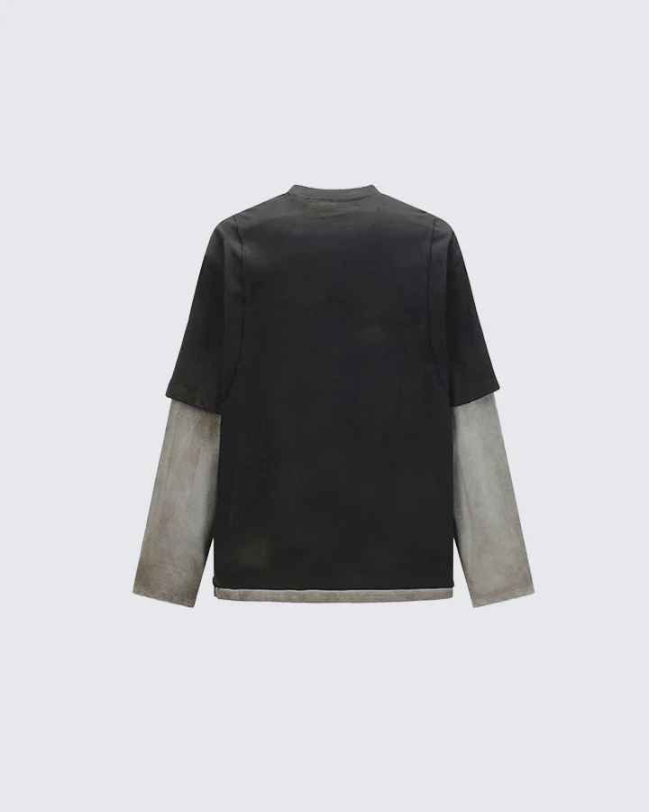 Layered Look Washed Long Sleeve Tee - Image 2