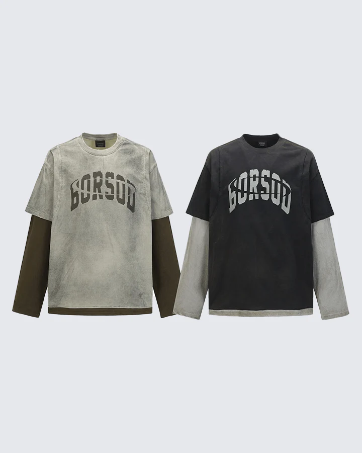 Layered Look Washed Long Sleeve Tee - Image 3