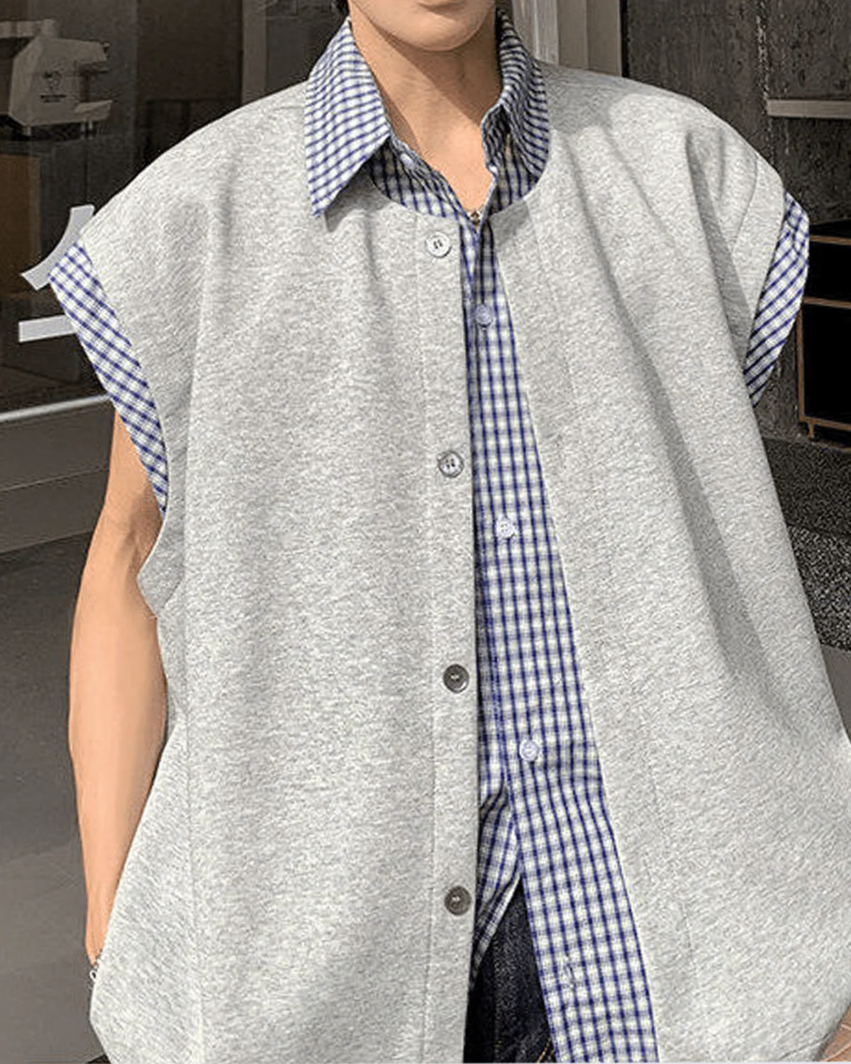 Layered Patchwork Vest Shirt - Image 3