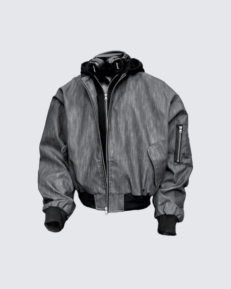 KIIKIO Leather Bomber Jacket - Image 3