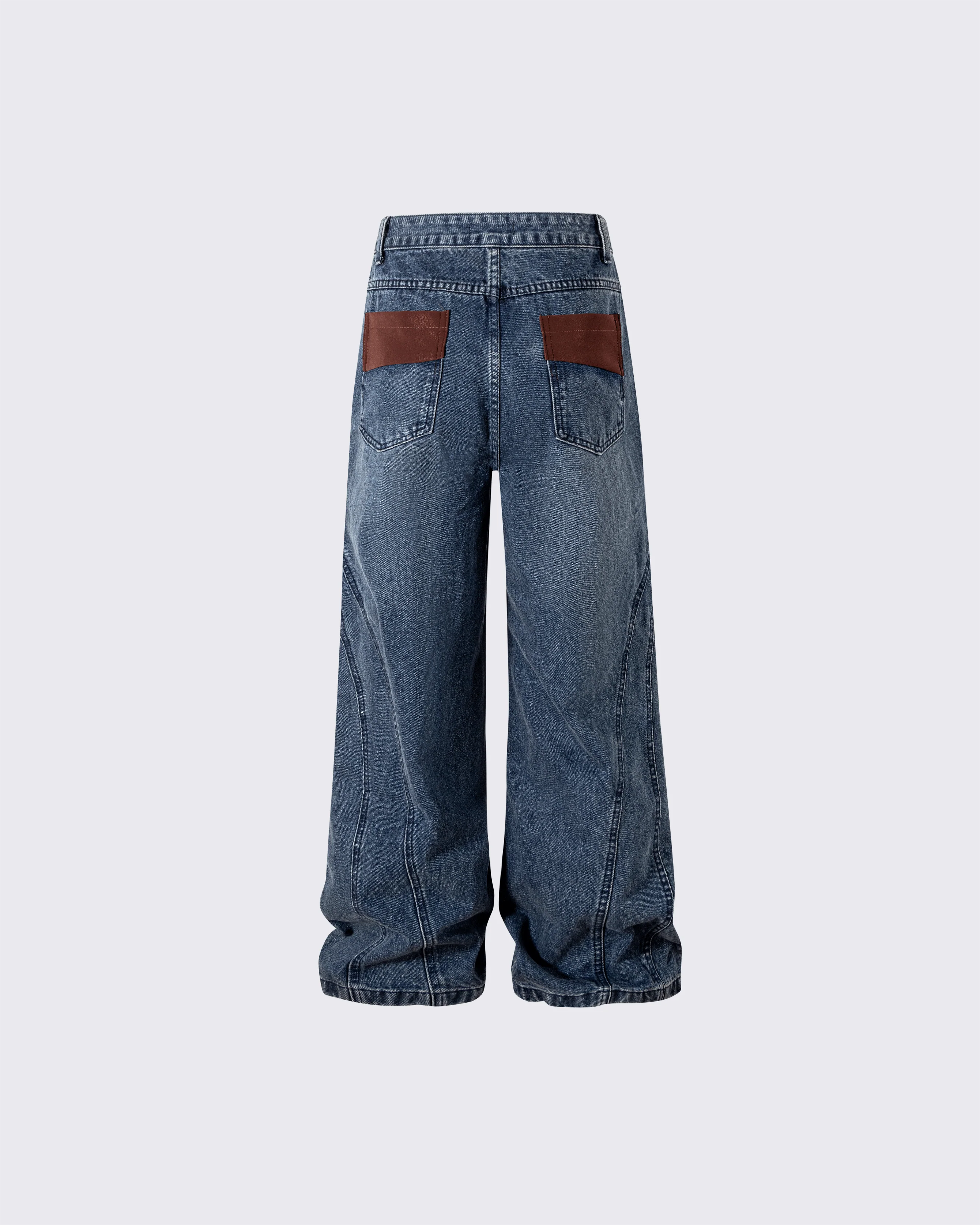 Leather Patch Pocket with Studded Detail Denim Pants - Image 3