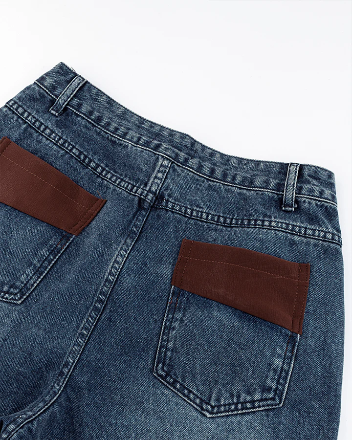 Leather Patch Pocket with Studded Detail Denim Pants - Image 8