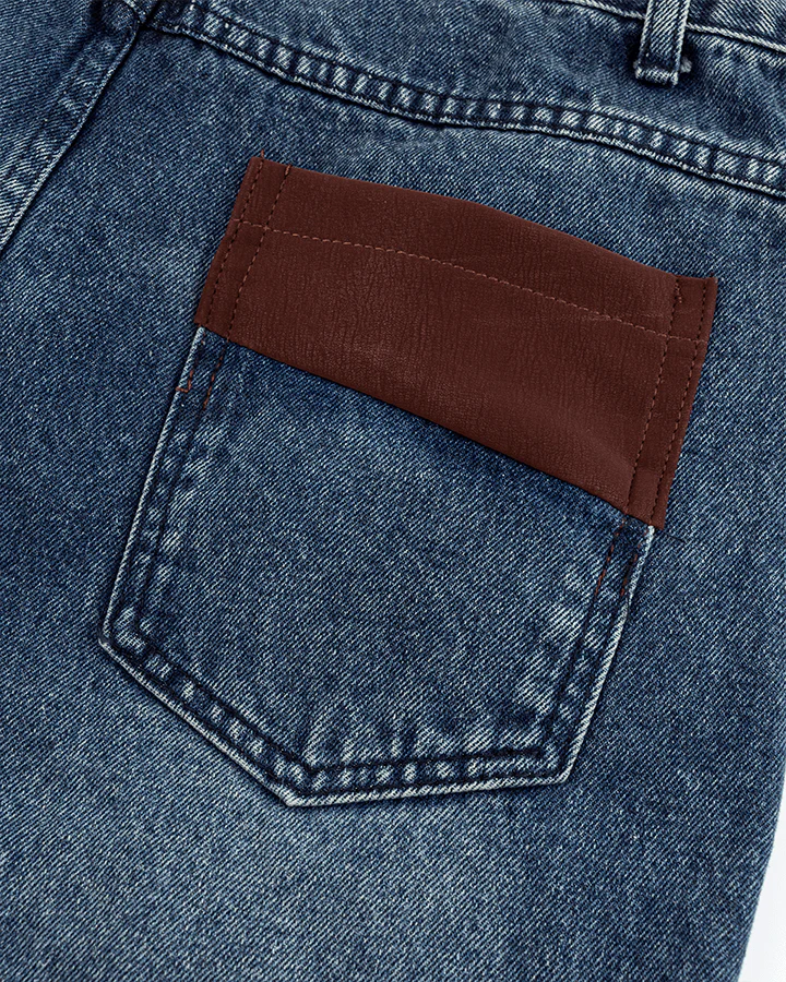 Leather Patch Pocket with Studded Detail Denim Pants - Image 9