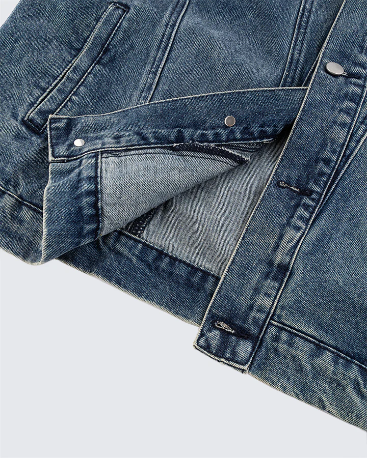 Leather Patch Studded Denim Vest - Image 10