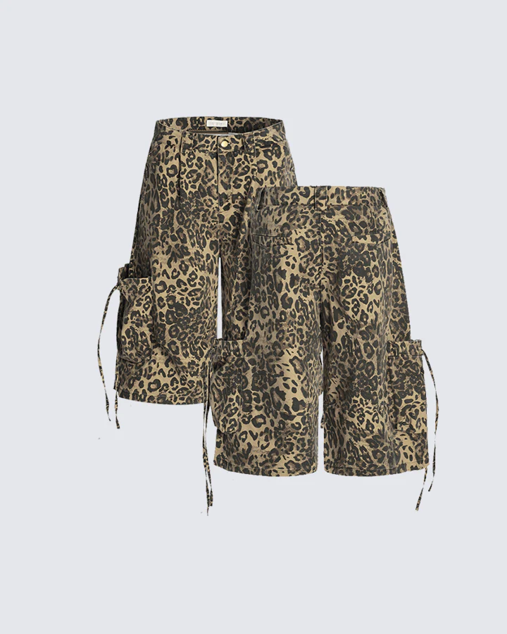 Leopard Print Utility Cargo Shorts - Image 2