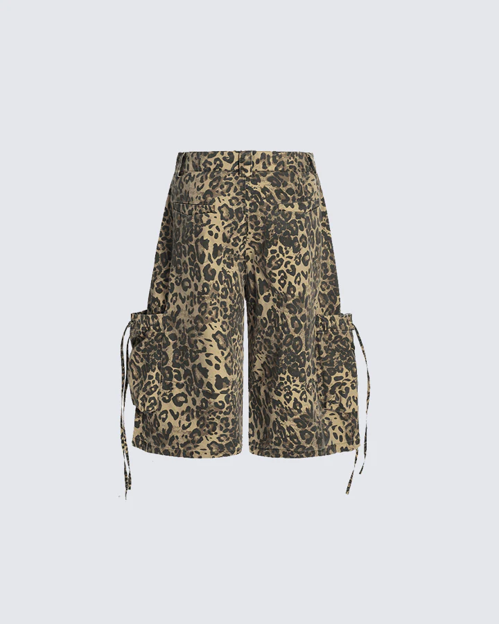 Leopard Print Utility Cargo Shorts - Image 3