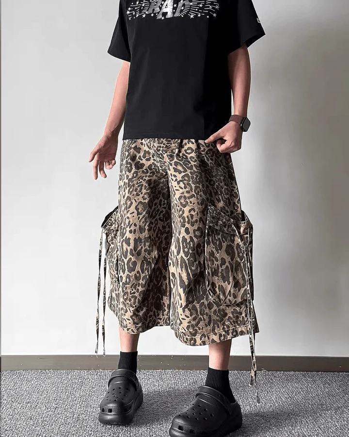 Leopard Print Utility Cargo Shorts - Image 5
