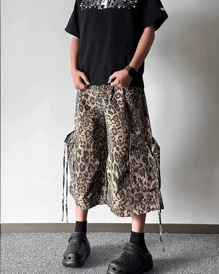 Leopard Print Utility Cargo Shorts - Image 6