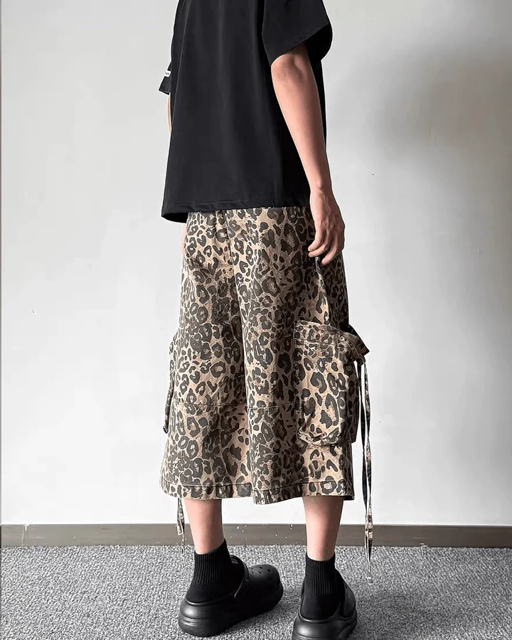 Leopard Print Utility Cargo Shorts - Image 7