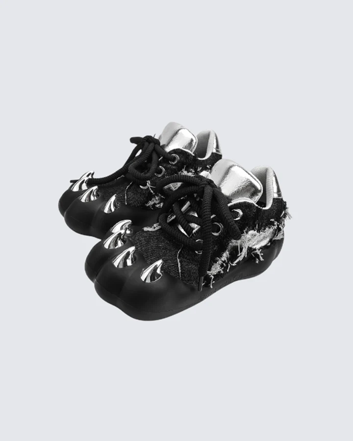 Metallic Claw Toe Distressed Canvas Sneakers - Image 2