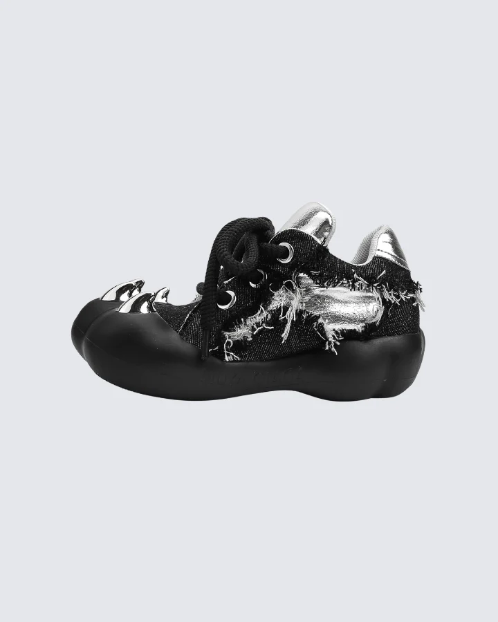 Metallic Claw Toe Distressed Canvas Sneakers - Image 3