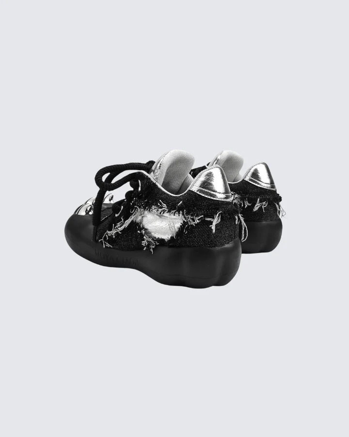 Metallic Claw Toe Distressed Canvas Sneakers - Image 4