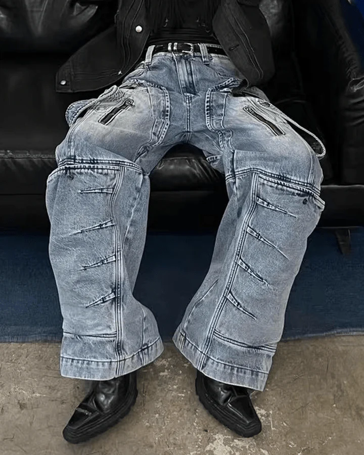 Multi-Zip Techwear Cargo Denim Pants - Image 3