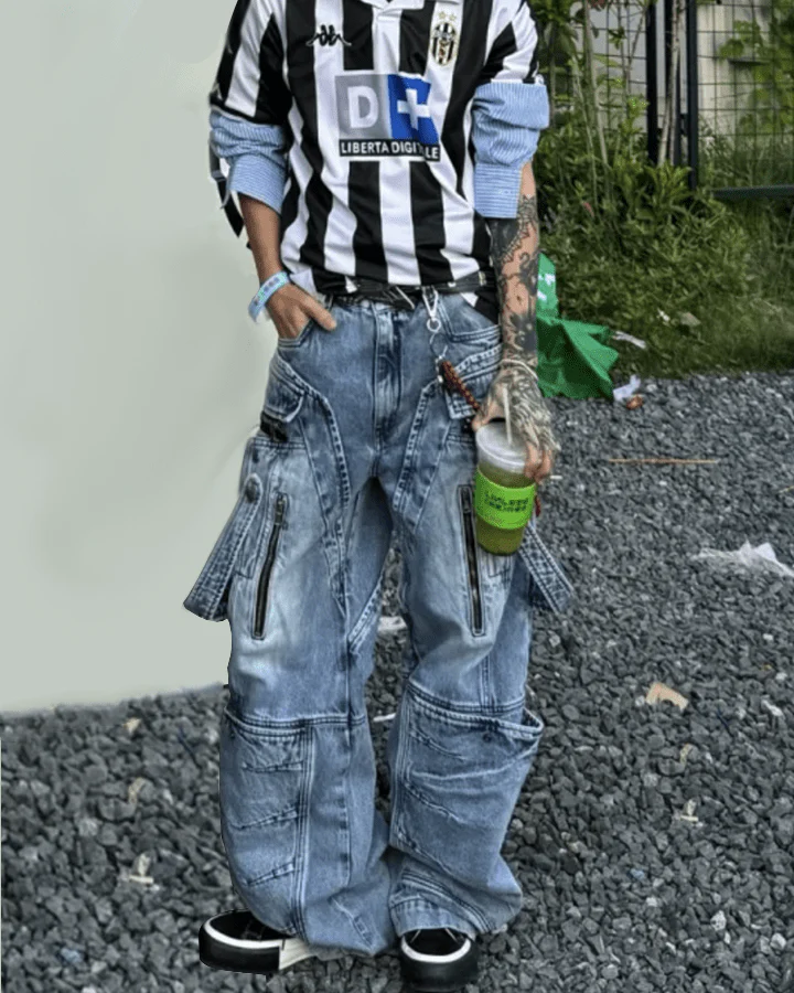 Multi-Zip Techwear Cargo Denim Pants - Image 4