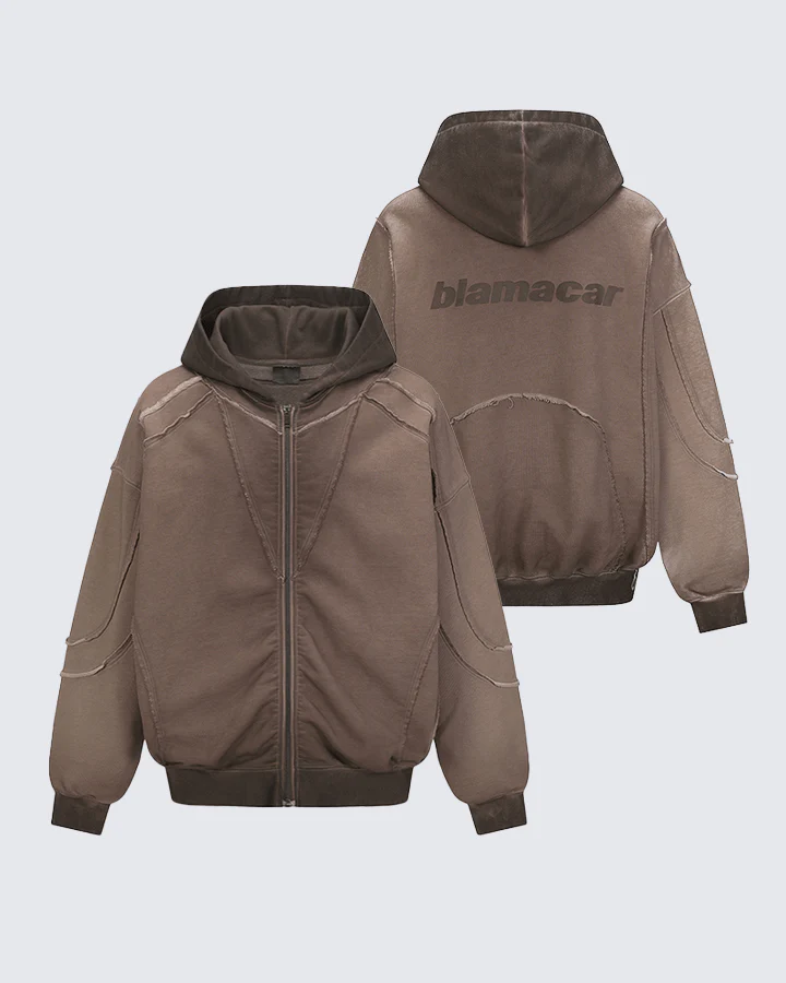 Paneled Stitch Line Zip-Up Hoodie - Image 2