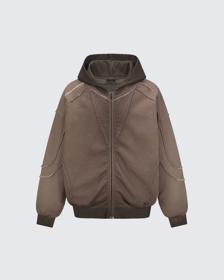 Paneled Stitch Line Zip-Up Hoodie - Image 4