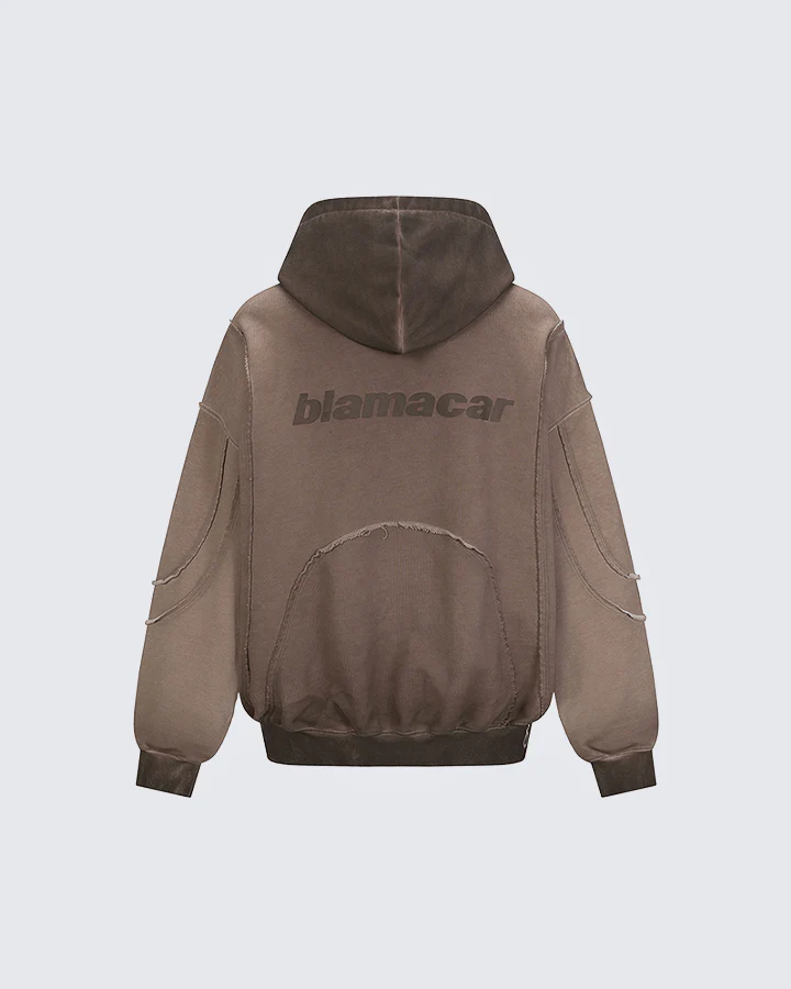 Paneled Stitch Line Zip-Up Hoodie - Image 5
