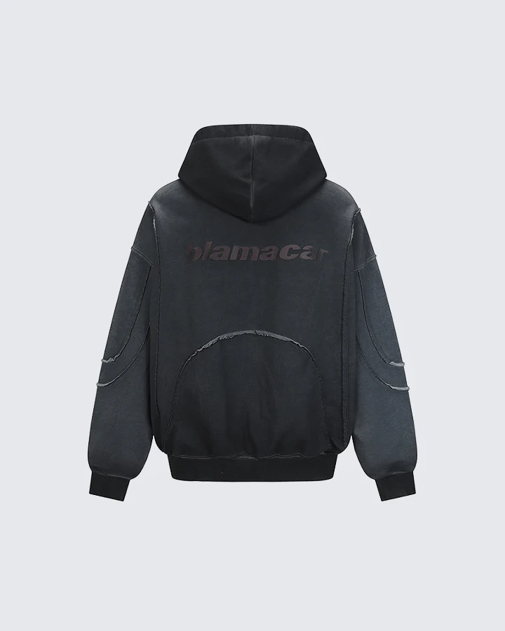 Paneled Stitch Line Zip-Up Hoodie - Image 6