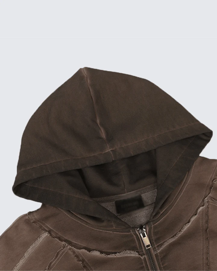 Paneled Stitch Line Zip-Up Hoodie - Image 7
