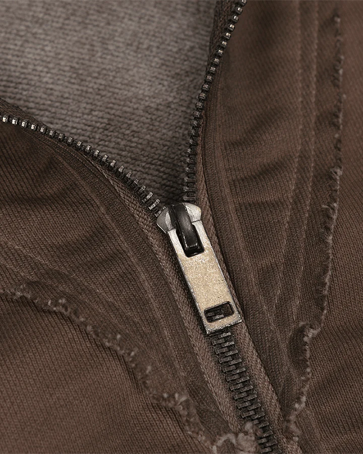 Paneled Stitch Line Zip-Up Hoodie - Image 8