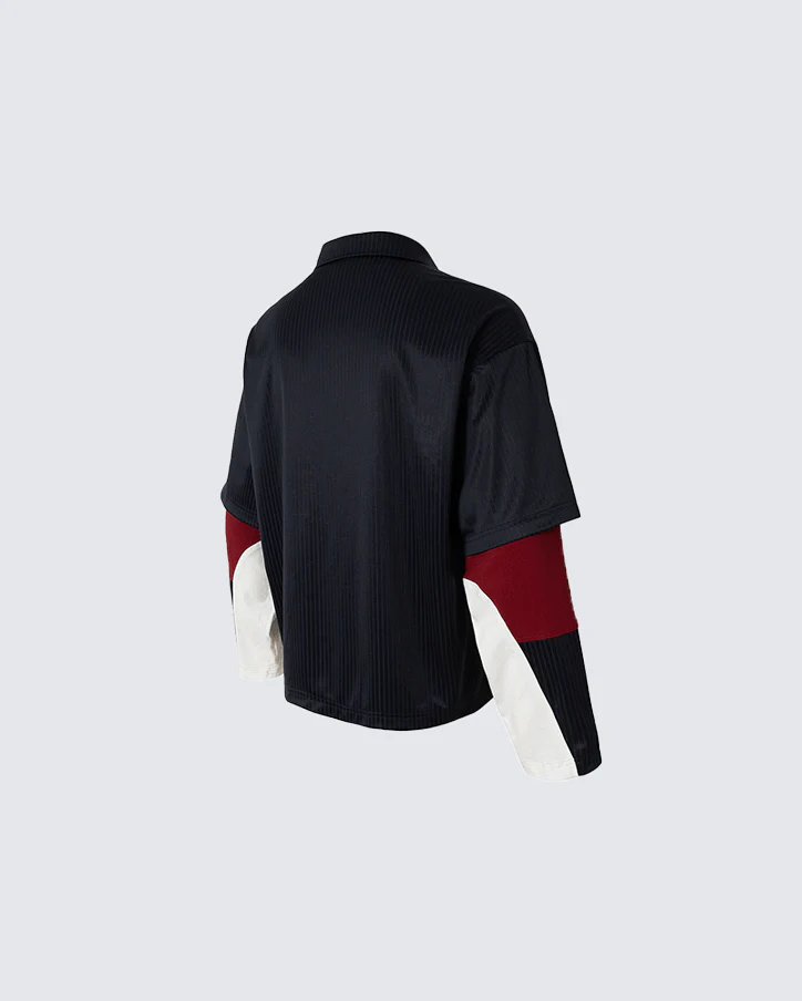 Colorblock Patchwork Polo Collar Long Sleeve T-Shirt - Image 5