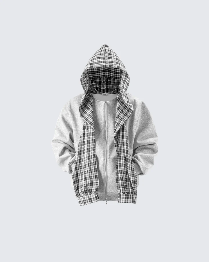 Plaid-Lined Dual-Wear Zip Hoodie - Image 12