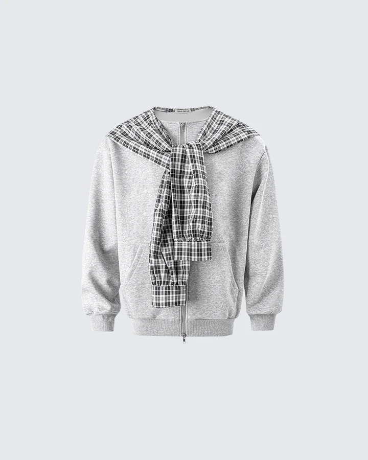 Plaid-Lined Dual-Wear Zip Hoodie - Image 3
