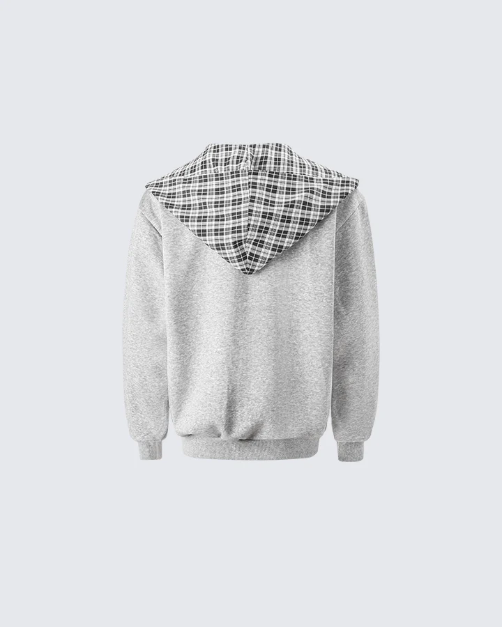 Plaid-Lined Dual-Wear Zip Hoodie - Image 4