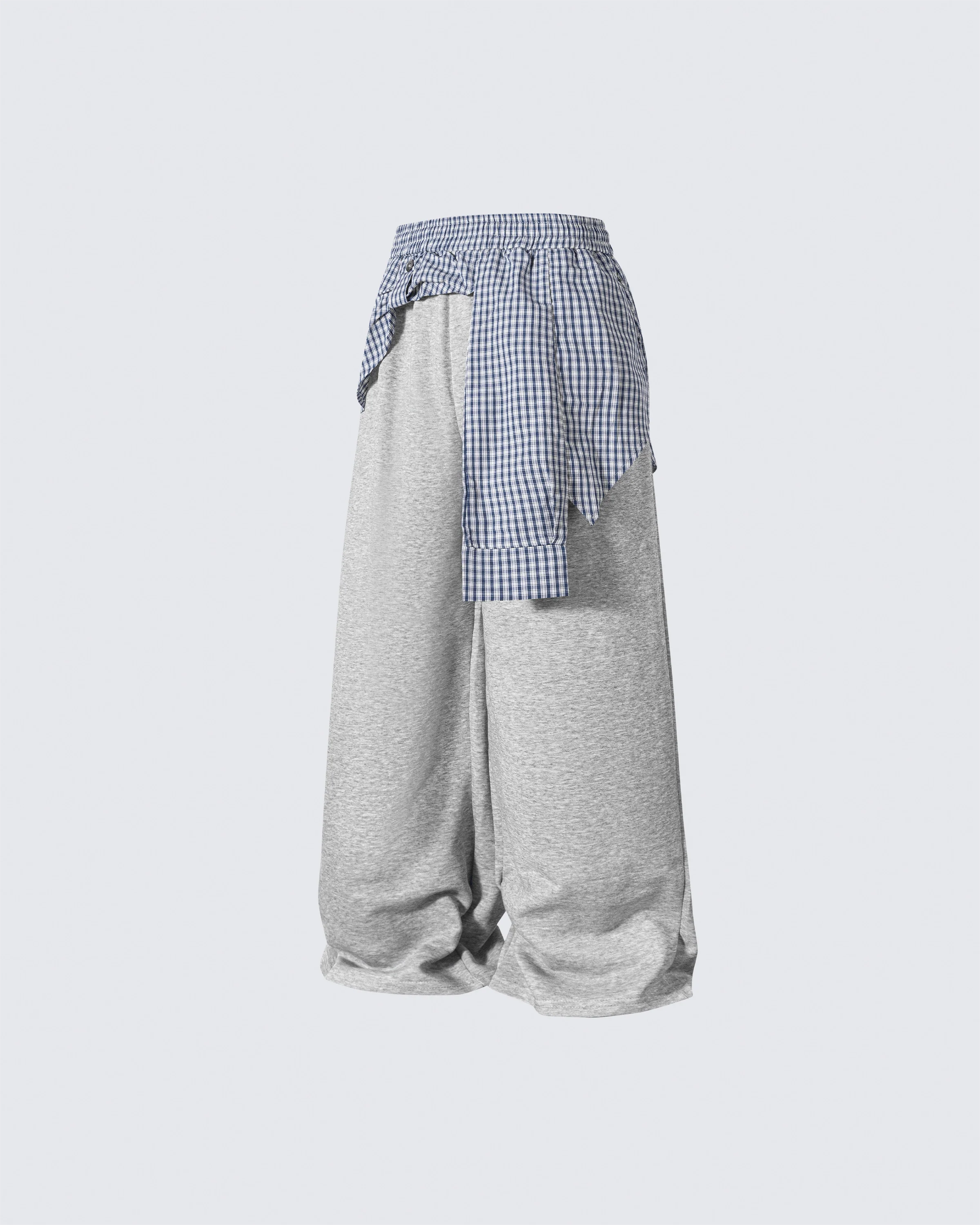 Plaid Shirt-Waist Wide-Leg Sweatpants - Image 3
