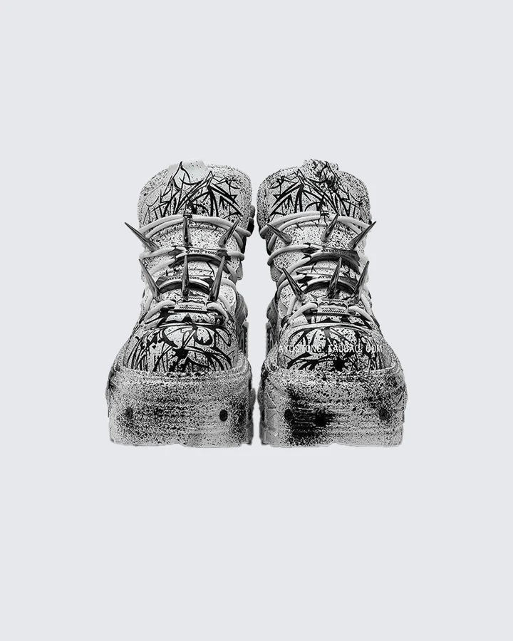 Graffiti Spiked Chunky Platform Sneakers - Image 2