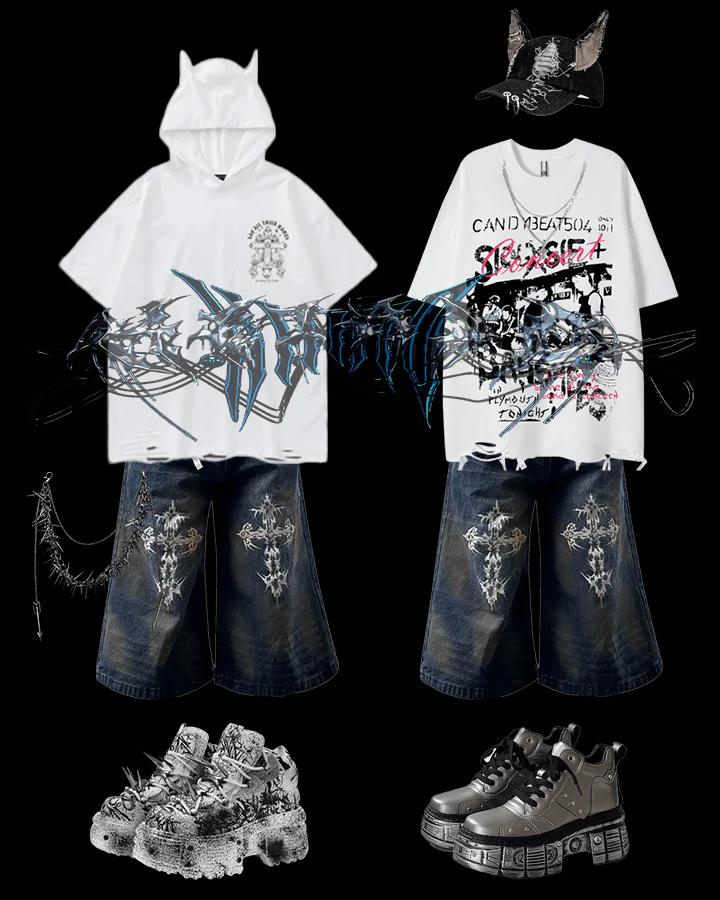 Graffiti Spiked Chunky Platform Sneakers - Image 4